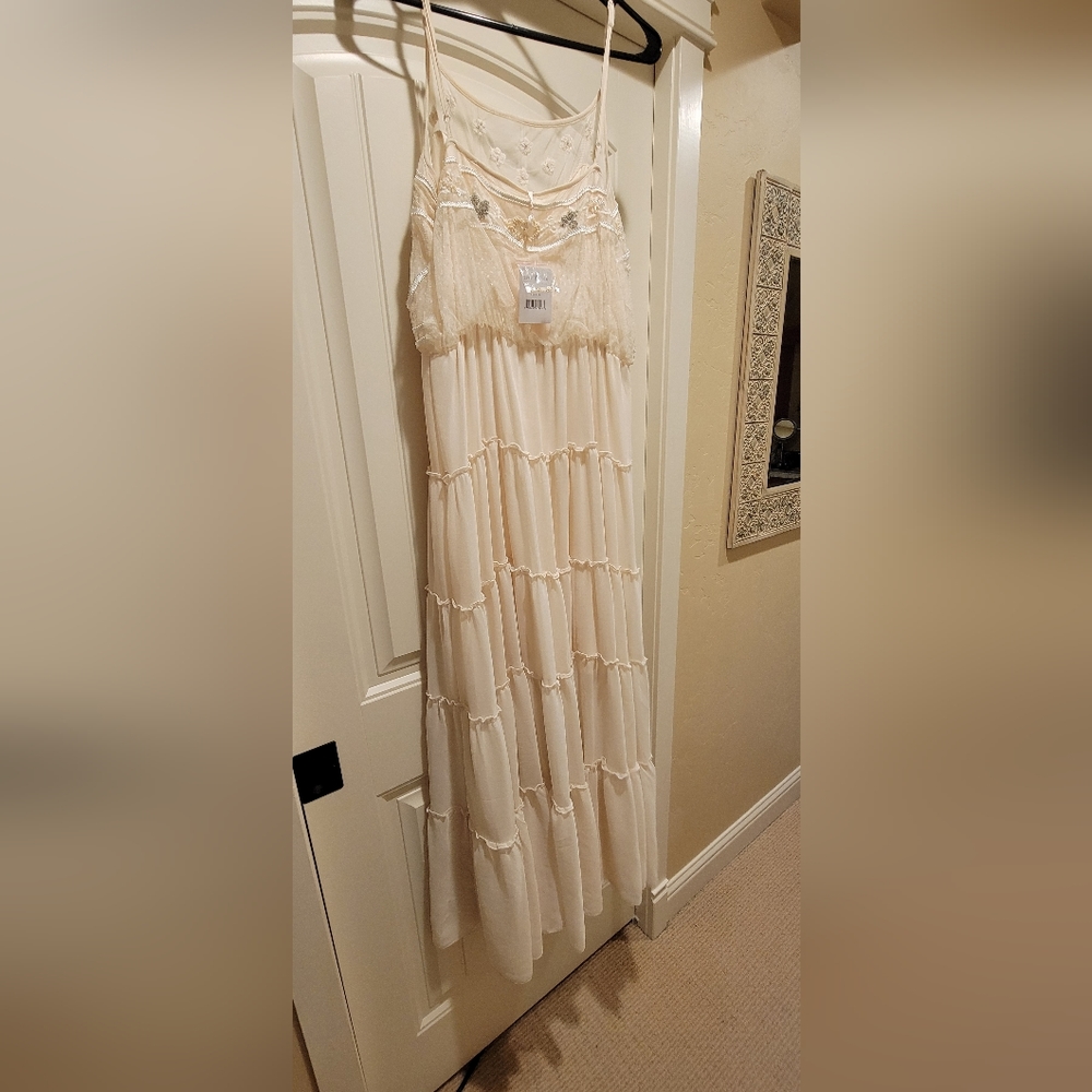 Free People boho long dress,  ivory,  large - Picture 2 of 5